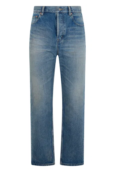 Saint Laurent Cropped Straight-cut Cotton Denim Jeans For Women