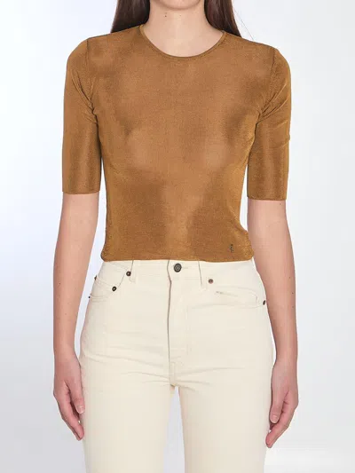 Saint Laurent Cropped Top With Cassandre In Brown