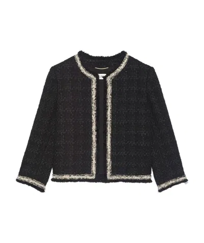 Saint Laurent Cropped Tweed Jacket In Black