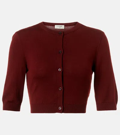 Saint Laurent Cropped Wool Cardigan In Burgundy