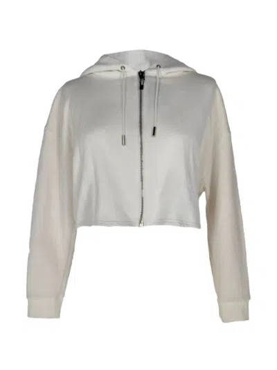 Pre-owned Saint Laurent Cropped Zip-up Hoodie In White