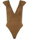 Saint Laurent Semi-sheer Cross-back Bodysuit In Silk Muslin In Brown