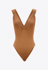 Saint Laurent Women's Silk-blend Crossover Bodysuit In Brown