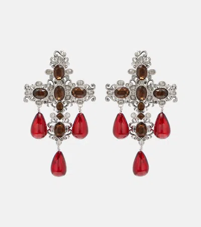 Saint Laurent Cross Embellished Clip-on Earrings In Multi