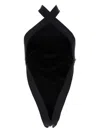 Saint Laurent Crossneck Bodysuit Top In Black