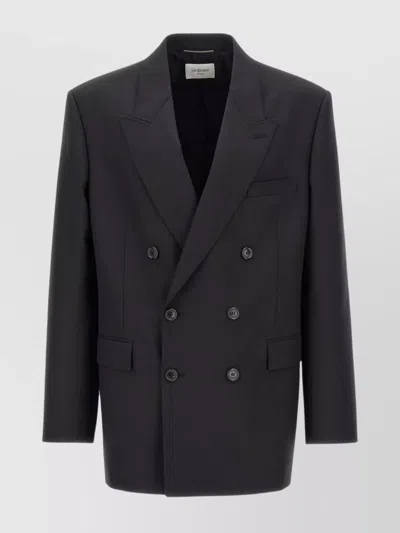 Saint Laurent Crossed Blazer With Lapels And Pockets In Black