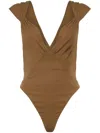 Saint Laurent Semi-sheer Cross-back Bodysuit In Silk Muslin In Brown