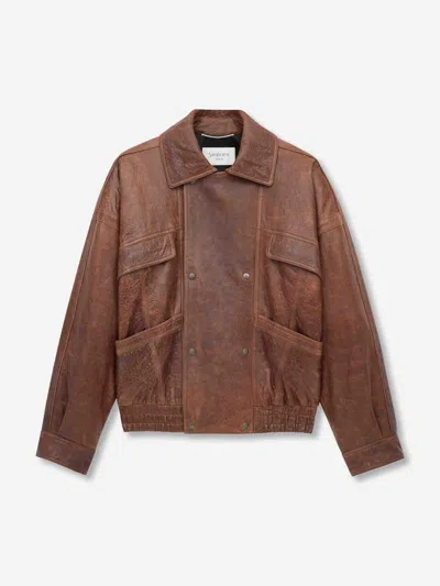 Saint Laurent Crossed Leather Jacket In Brown