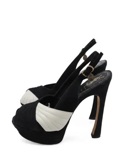 Pre-owned Saint Laurent Cross-strap Peep-toe Sandals In Black