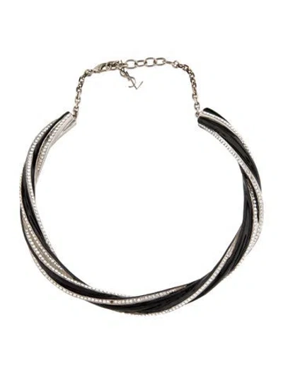 Pre-owned Saint Laurent Crystal & Enamel Hedi Slimane Twist Choker Necklace, 16" In Black