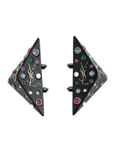 Pre-owned Saint Laurent Crystal & Resin Cassandre Clip-on Earrings In Multicolor