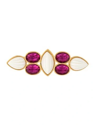 Pre-owned Saint Laurent Crystal & Resin Pin Brooch In Pink/white