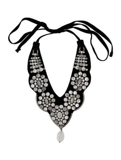 Pre-owned Saint Laurent Crystal & Velvet Mughal Prisms Plastron Choker Necklace, 71" In Black