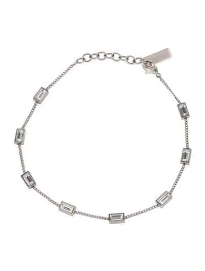 Pre-owned Saint Laurent Crystal Baguette Station Bracelet, 8.25" In Multicolor