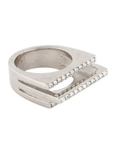 Pre-owned Saint Laurent Crystal Bar Band Ring In Transparent