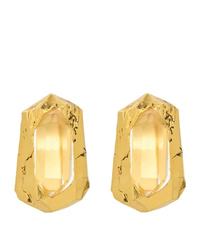 Saint Laurent Crystal Clip-on Earrings In Gold