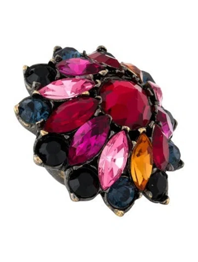 Pre-owned Saint Laurent Crystal Cocktail Ring In Black/blue/orange