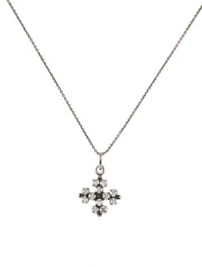 Pre-owned Saint Laurent Crystal Cross Pendant Necklace, 17" In Transparent