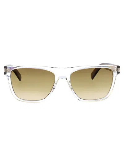 Saint Laurent Crystal-crystal-brown Recycled Acetate Sunglasses In Metallic