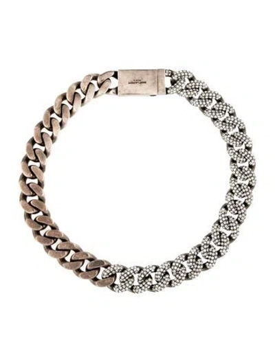 Pre-owned Saint Laurent Crystal Curb Chain Necklace, 15" In Multi