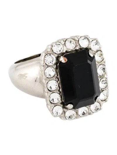 Pre-owned Saint Laurent Crystal Embellished Cocktail Ring In Black/clear