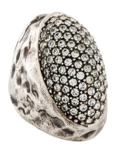 Pre-owned Saint Laurent Crystal Embellished Cocktail Ring In Transparent