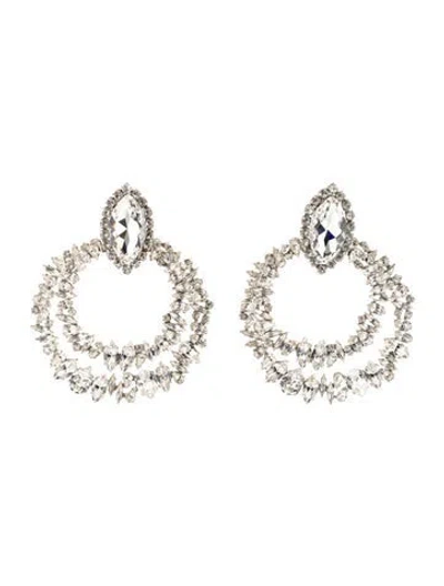 Pre-owned Saint Laurent Crystal Embellished Double Hoop Earrings In Transparent