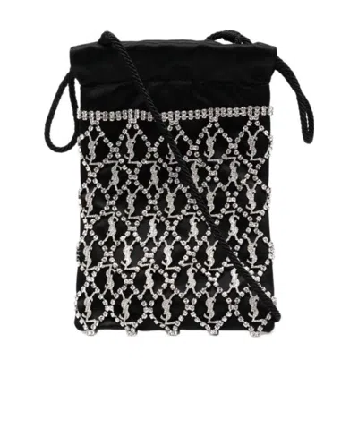 Saint Laurent Crystal-embellished Drawstring Mini Bag In Black