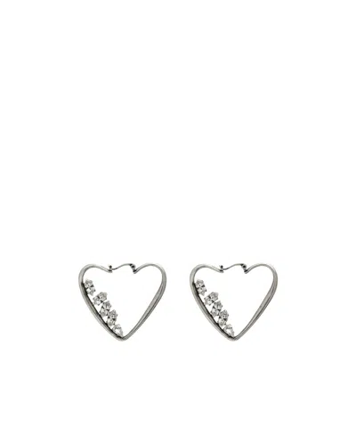 Saint Laurent Crystal Embellished Heart Hoop Earrings In Gray