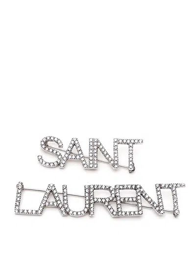 Saint Laurent Crystal-embellished Logo Brooches In Not Applicable