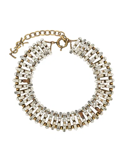 Saint Laurent Crystal-embellished Necklace In Gold