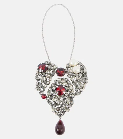 Saint Laurent Crystal-embellished Pendant Necklace In Argent Ox/black Diam