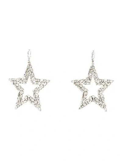 Pre-owned Saint Laurent Crystal Embellished Star Drop Clip-on Earrings In Transparent