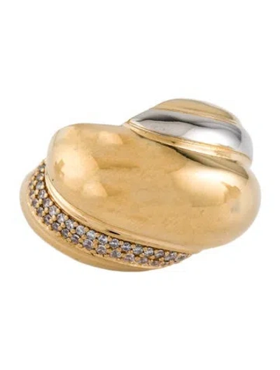 Pre-owned Saint Laurent Crystal Embellished Two-tone Ring In Multi