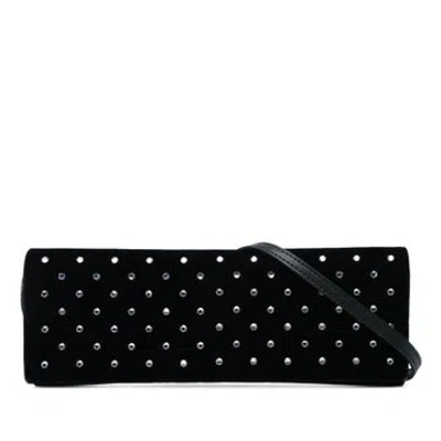Pre-owned Saint Laurent Crystal Embellished Velvet Crossbody In Black