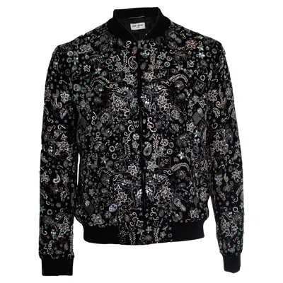 Pre-owned Saint Laurent , Crystal Embellished Velvet Teddy Bomber 2018 In Black