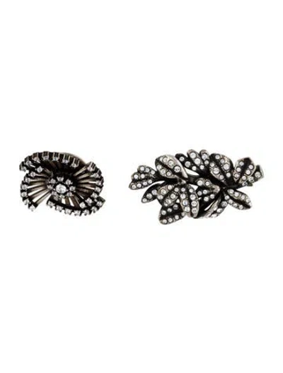 Pre-owned Saint Laurent Crystal Flower Pin Brooch Set In Transparent