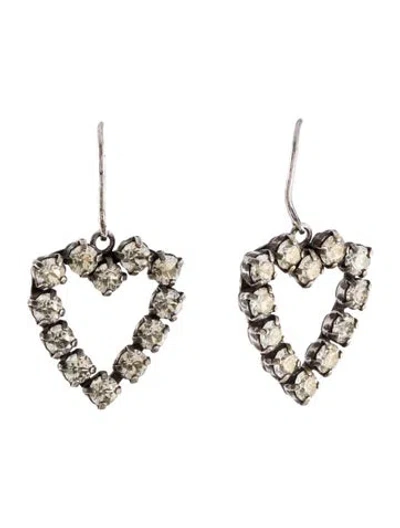 Pre-owned Saint Laurent Crystal Heart Drop Earrings In Transparent