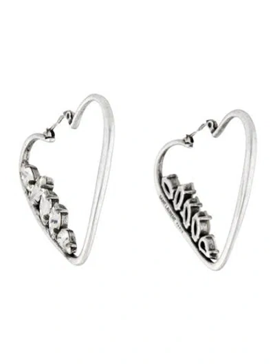 Pre-owned Saint Laurent Crystal Heart Hoop Earring In Multi