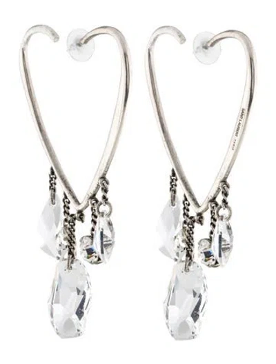 Pre-owned Saint Laurent Crystal Heart Hoop Earrings In Transparent