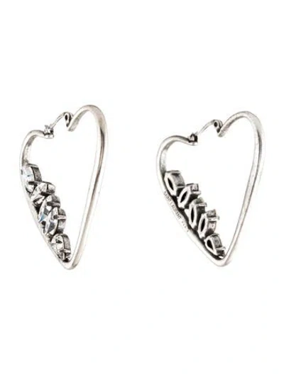 Pre-owned Saint Laurent Crystal Heart Hoop Earrings In Transparent