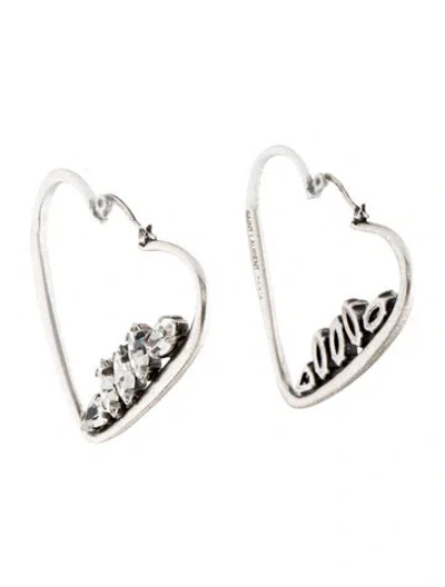 Pre-owned Saint Laurent Crystal Heart Hoop Earrings In Transparent