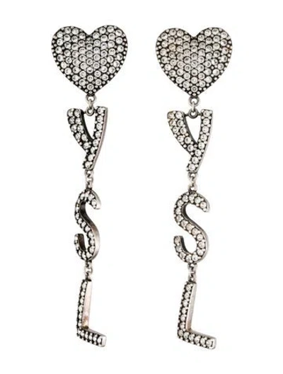 Pre-owned Saint Laurent Crystal Heart Ysl Drop Clip-on Earrings In Multi