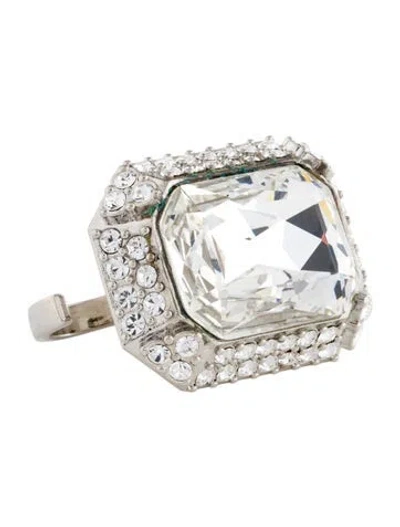 Pre-owned Saint Laurent Crystal Knuckle Duster Princess Cocktail Ring In Transparent