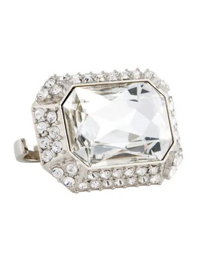Pre-owned Saint Laurent Crystal Knuckle Duster Princess Cocktail Ring In Transparent