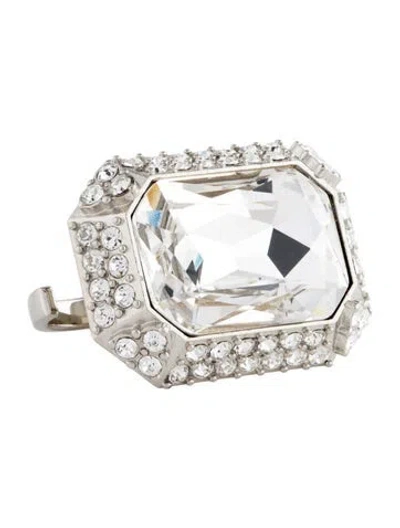 Pre-owned Saint Laurent Crystal Knuckle Duster Princess Cocktail Ring In Transparent