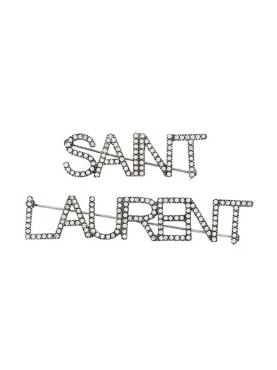 Saint Laurent Crystal Logo Brooch For Stylish Women | Ss23 Collection In Maroon