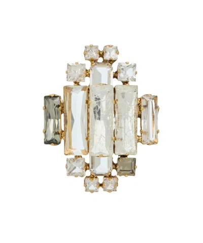 Saint Laurent Crystal Medallion Brooch In Metal In Gold