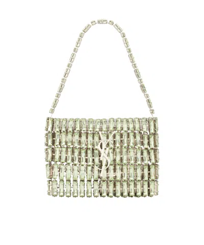 Saint Laurent Crystal Mini Evening Bag In Silver