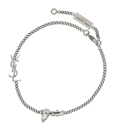 Saint Laurent Crystal Monogram Chain Bracelet In Metallic